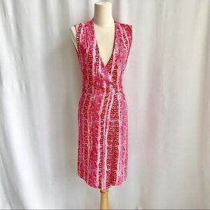 Diane Von Furstenberg Artful Print Modern Boho Statement Red/Pink Wrap Dress 2